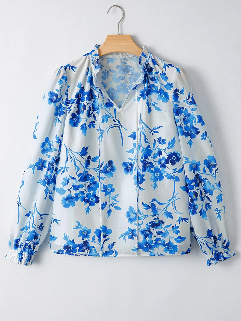 Floral Long Sleeve Tie Neck Blouse