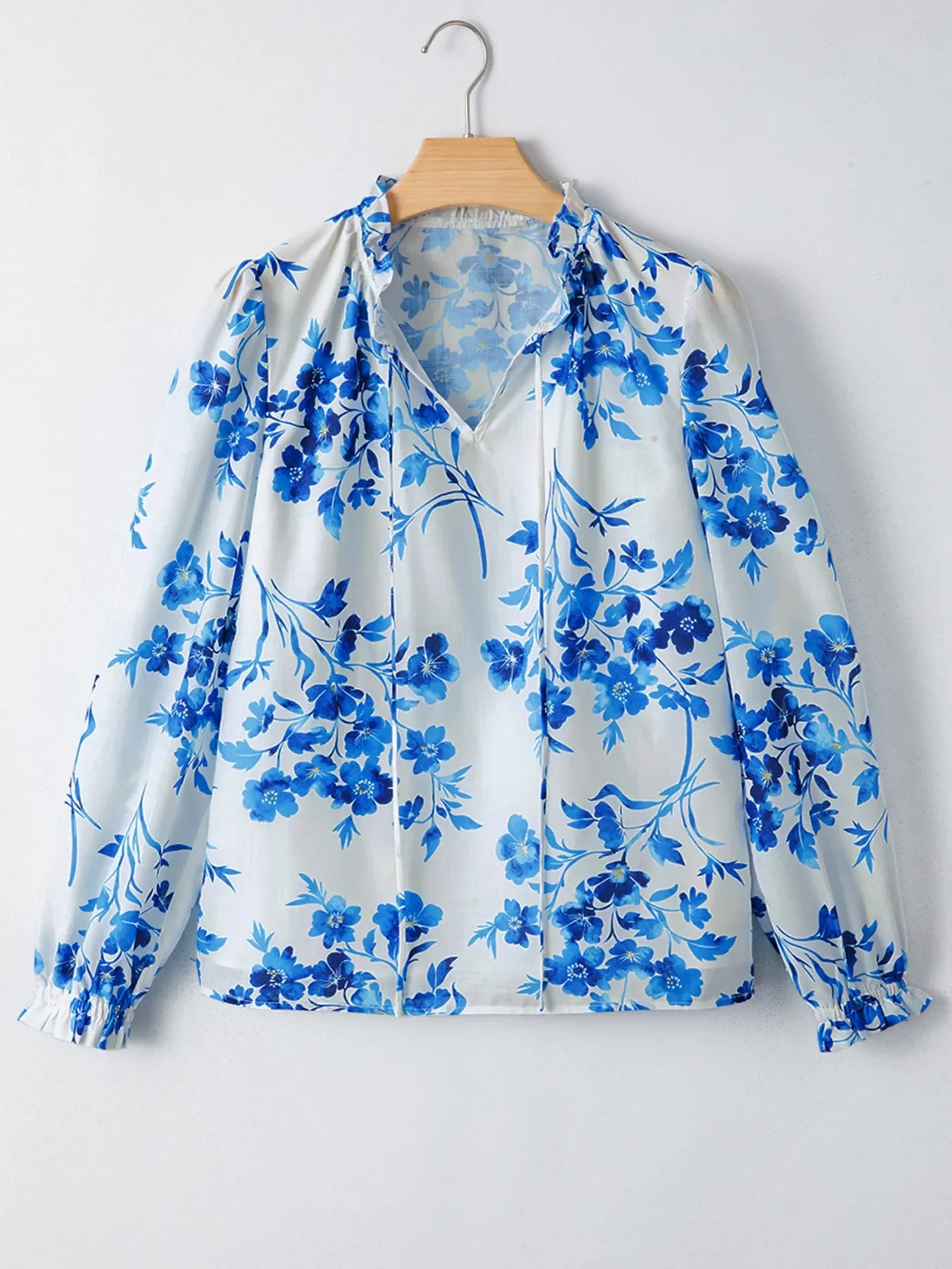 Floral Long Sleeve Tie Neck Blouse