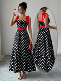 Polka Dot Tie Strap Maxi Dress