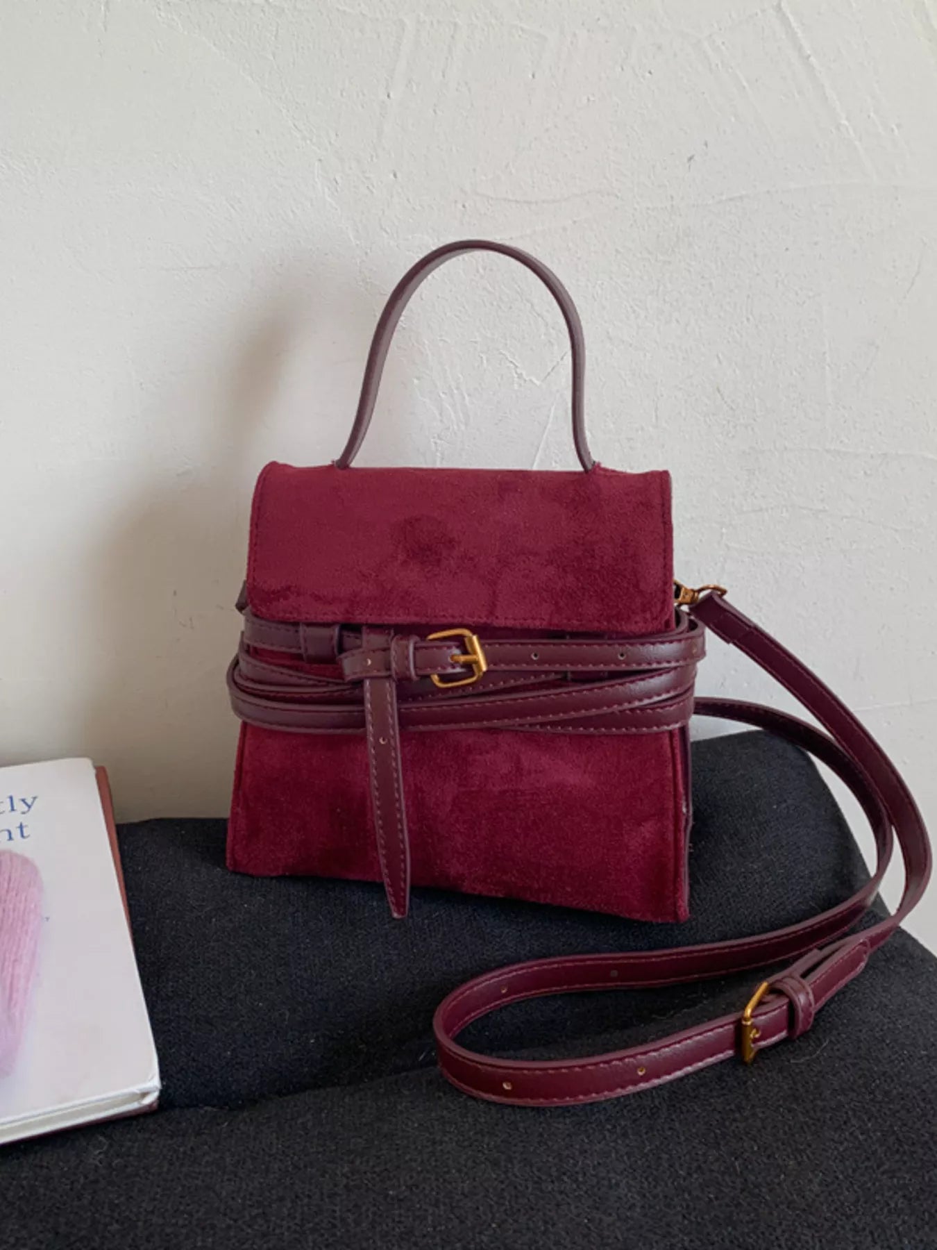 Suede Buckle Decor Crossbody Bag