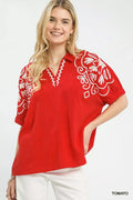 Umgee Floral Embroidered Sleeve Blouse