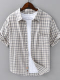 Men's Plus Size Plaid Button Up Short Sleeve Shirt