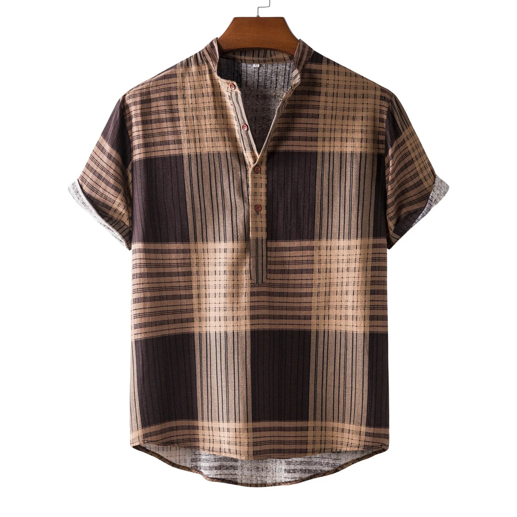 Men's Casual Plaid Short Sleeve Button Detail Shirt