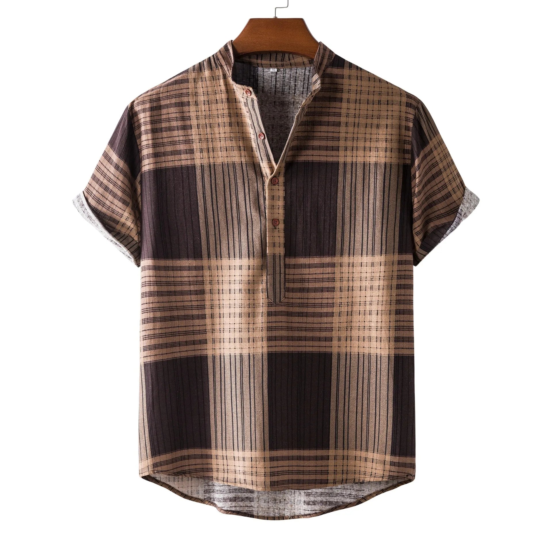 Men's Casual Plaid Short Sleeve Button Detail Shirt
