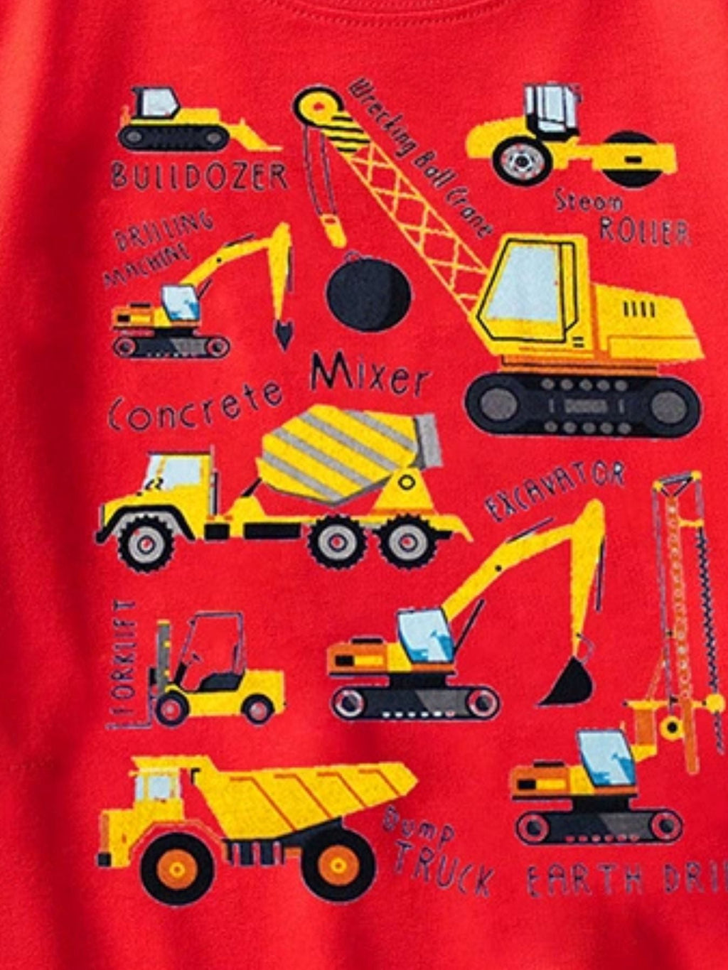 Children's Construction Vehicle Crew Neck Short Sleeve T-Shirt