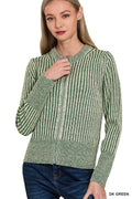 Zenana Ribbed Two Tone Zip Up Sweater Cardigan