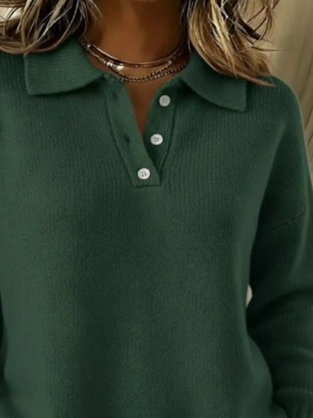 Full Size Half Button Collar Drop Shoulder Sweater Plus Size