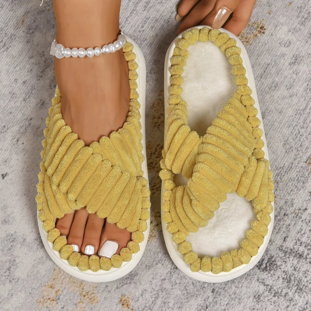 Crisscross Open Toe Platform Slippers