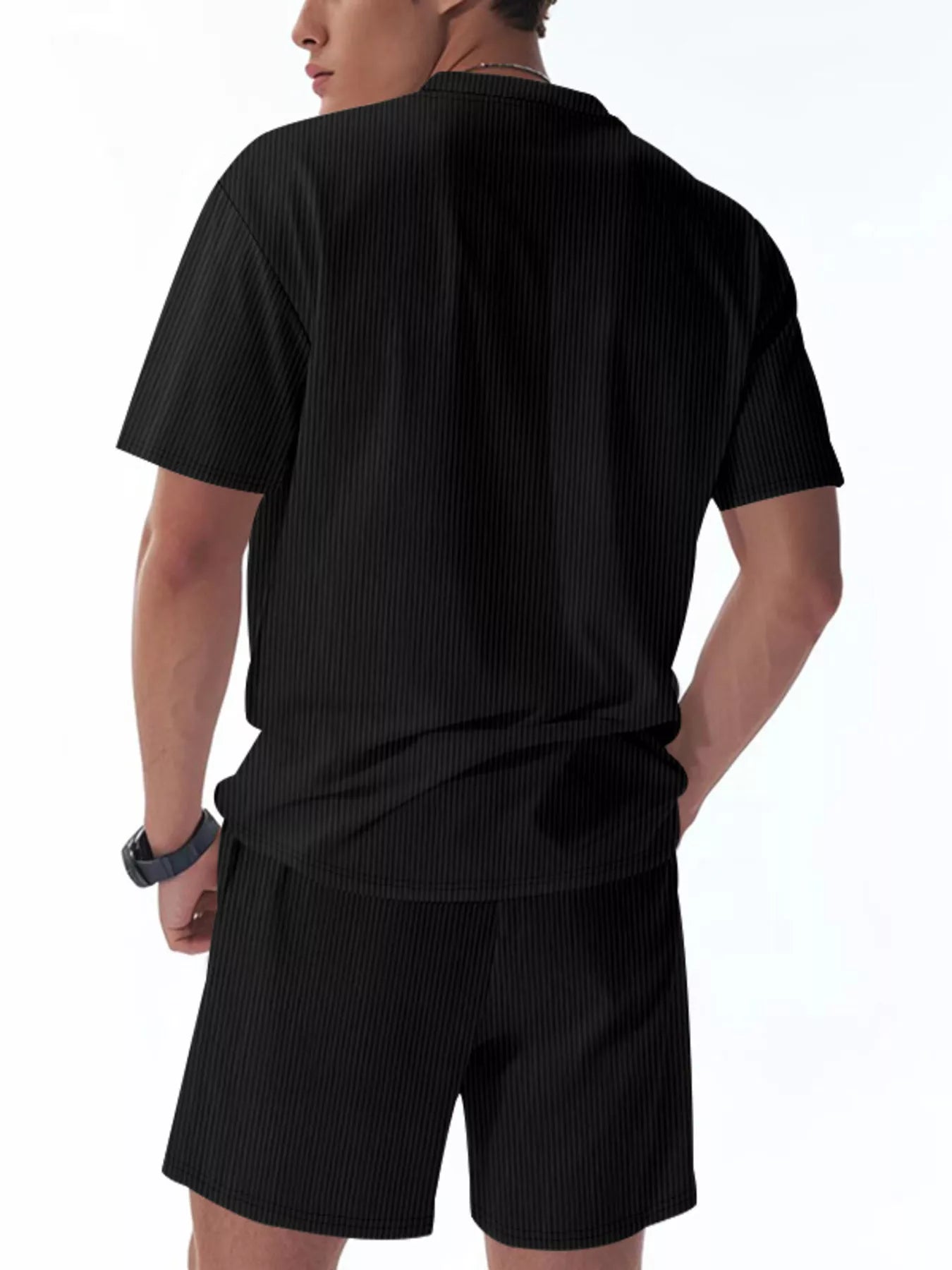 Men's Full Size Casual Striped Top and Shorts Set Plus Size