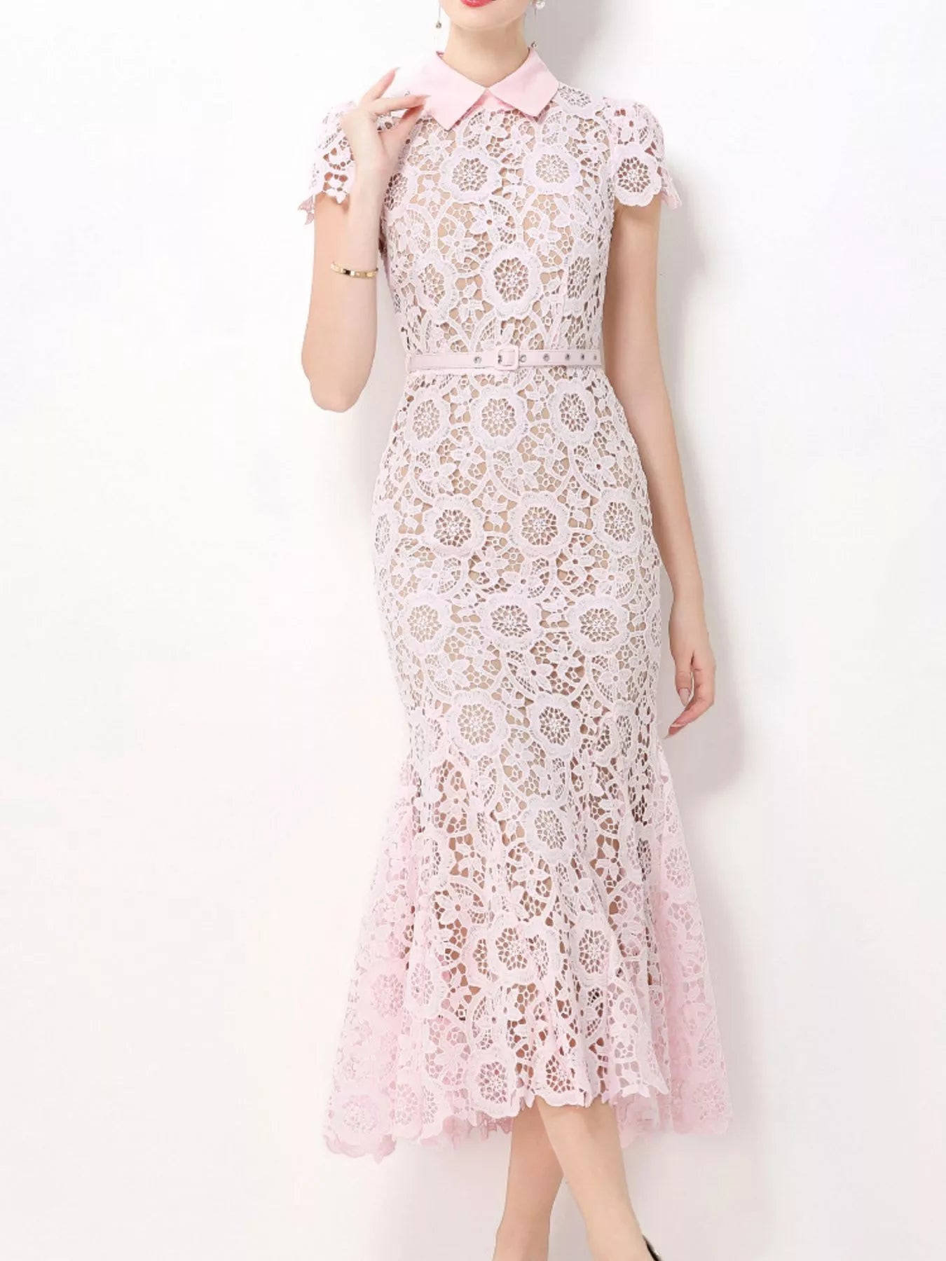Lace Short Sleeve Midi Dress