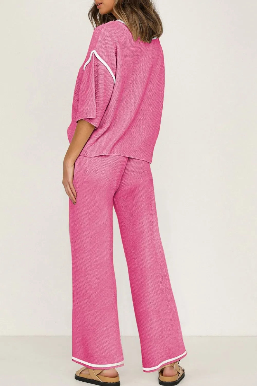 Contrast Trim Round Neck Top and Pants Set