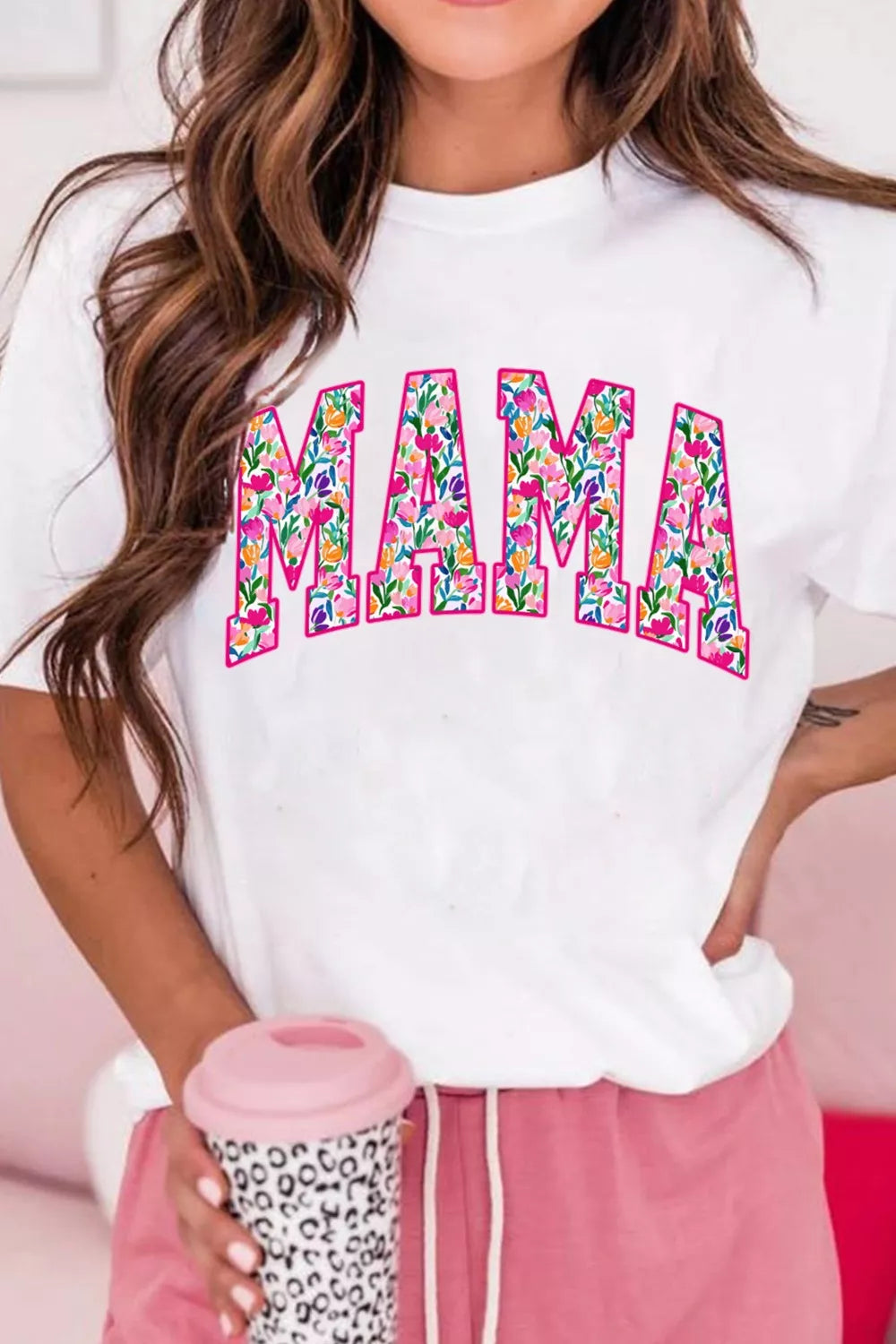 Full Size Floral Mama Graphic Casual Short Sleeve T-Shirt Plus Size