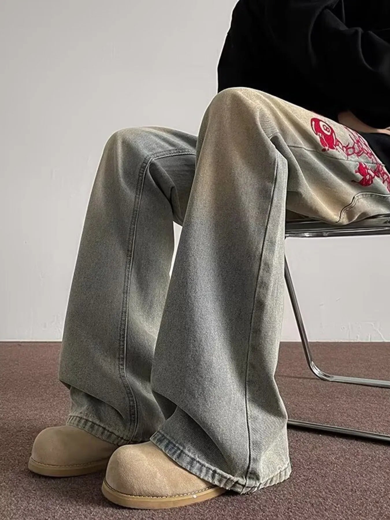 Men's Full Size Embroidered Wide Leg Jeans Plus Size