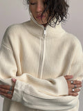 Zip-Up Ribbed Knit Cardigan