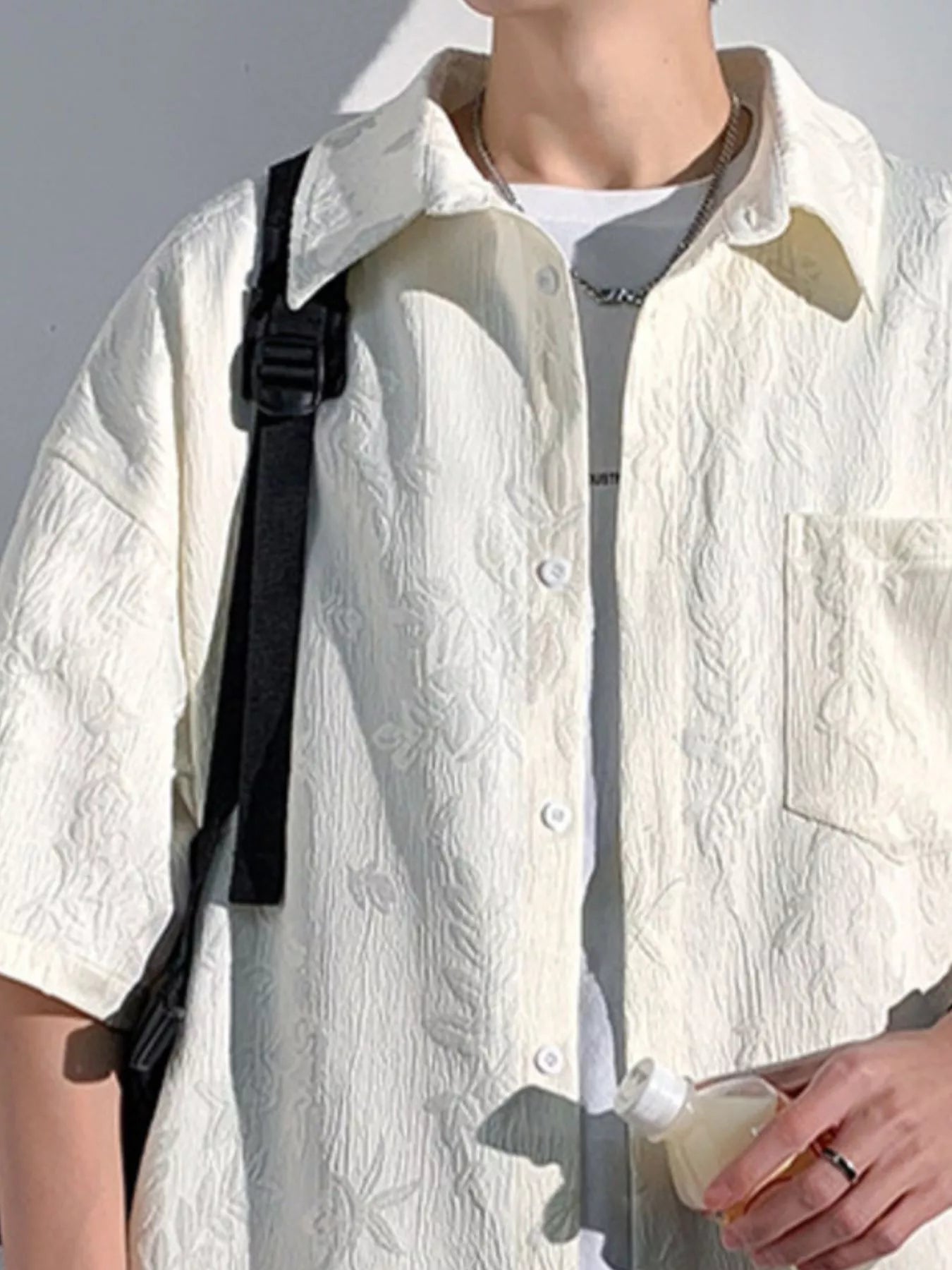 Men's Plus Size Floral Jacquard Short Sleeve Shirt
