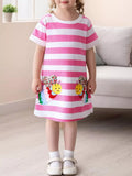 Children's Bee Embroidered Striped Casual Dress