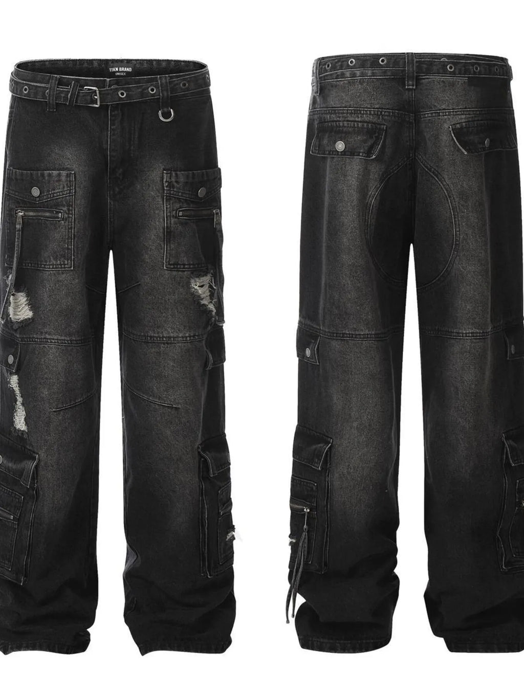 Men's Distressed Cargo Wide Leg Jeans