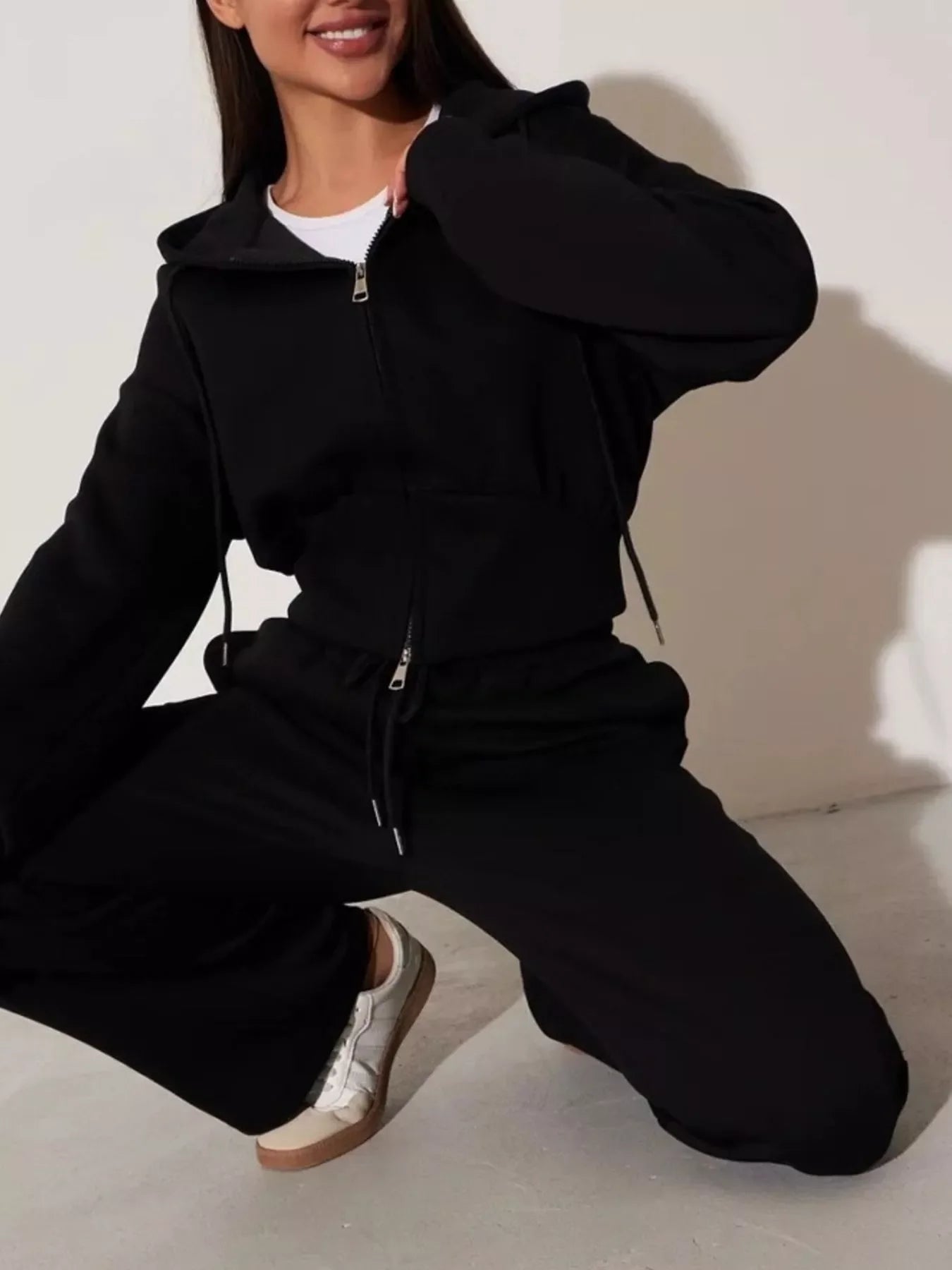 Zip-Up Hoodie and Wide-Leg Pants Set