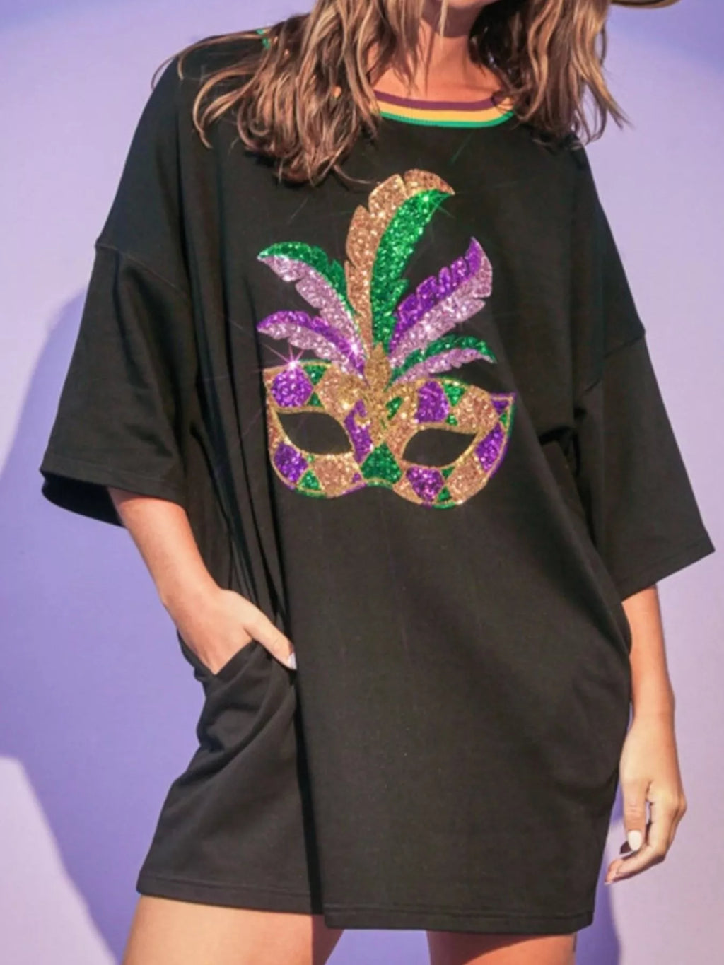 Sequin Round Neck 3/4 Sleeve Dress