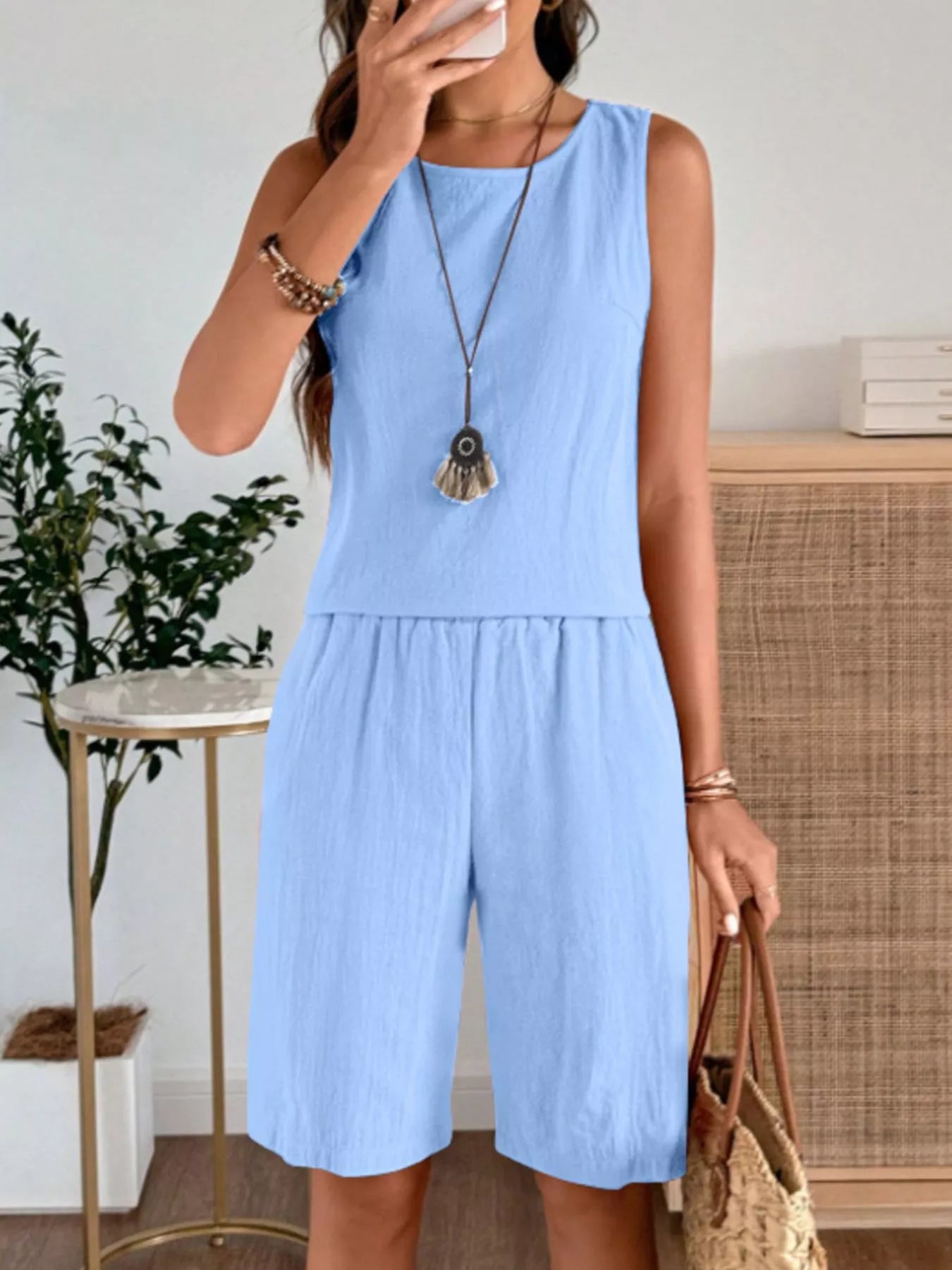 Round Neck Tank and Shorts Set