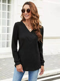 V-Neck Ribbed Long Sleeve Knit Top