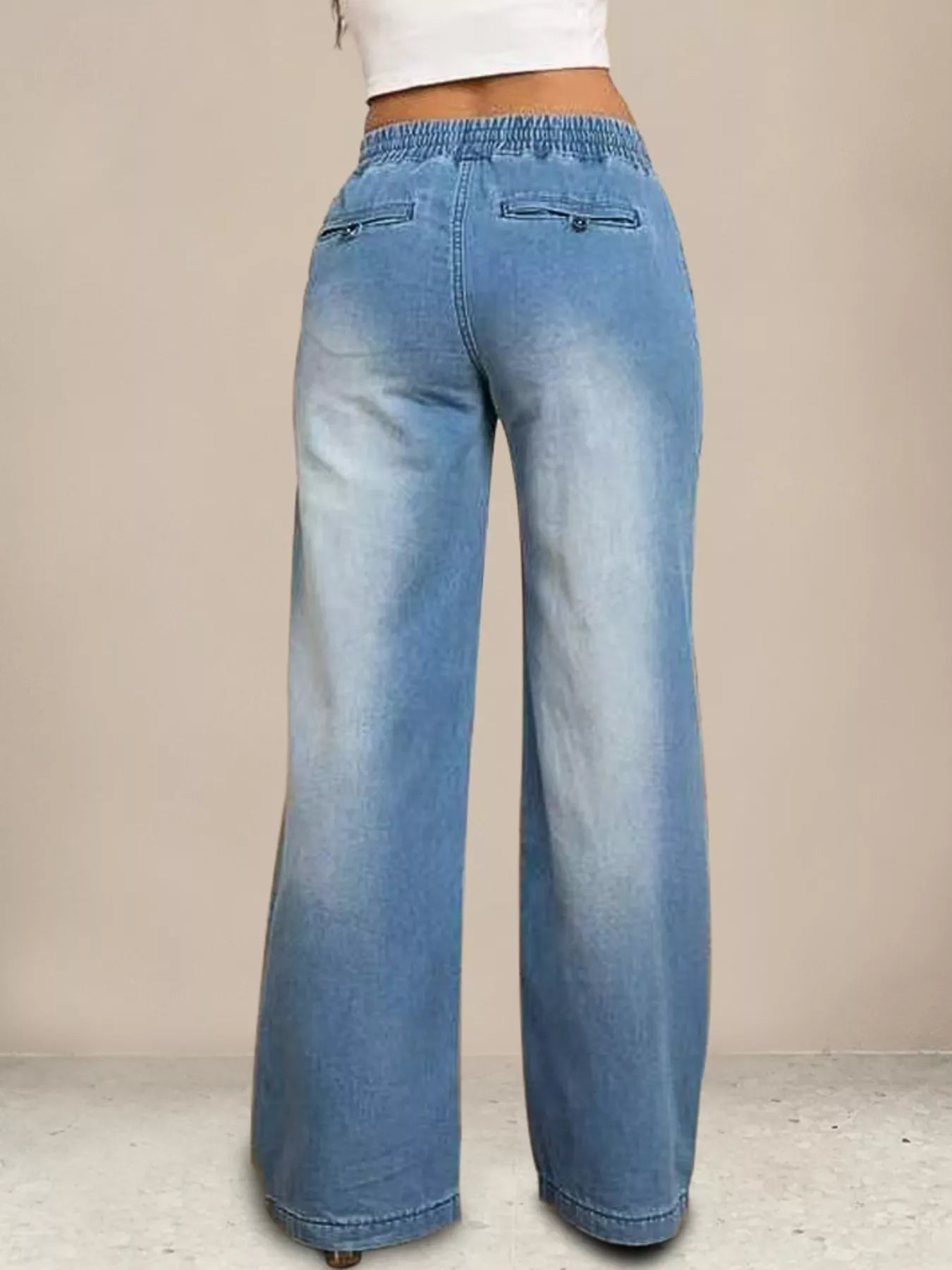 Drawstring Waist Wide Leg Jeans