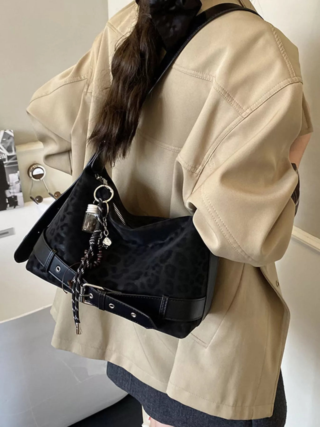 Leopard Print Suede Crossbody Bag