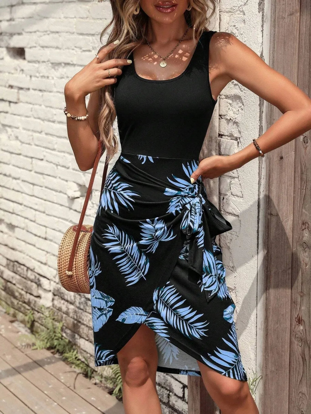 Printed Wide Strap Tank Dress