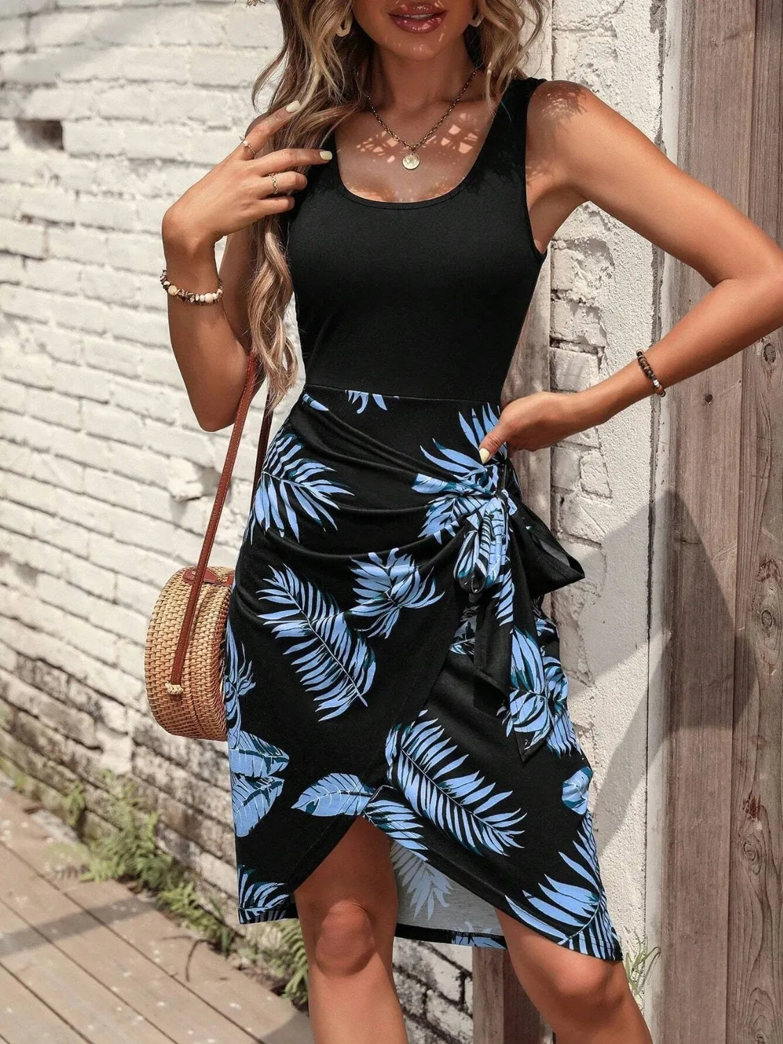 Printed Wide Strap Tank Dress