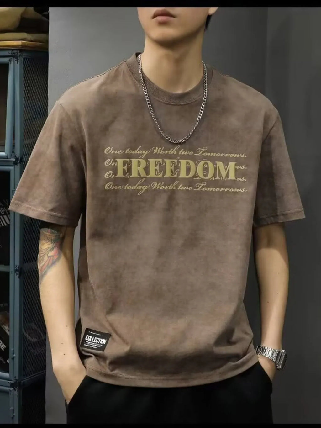 Men's Full Size Freedom Vintage Round Neck T-Shirt Plus Size