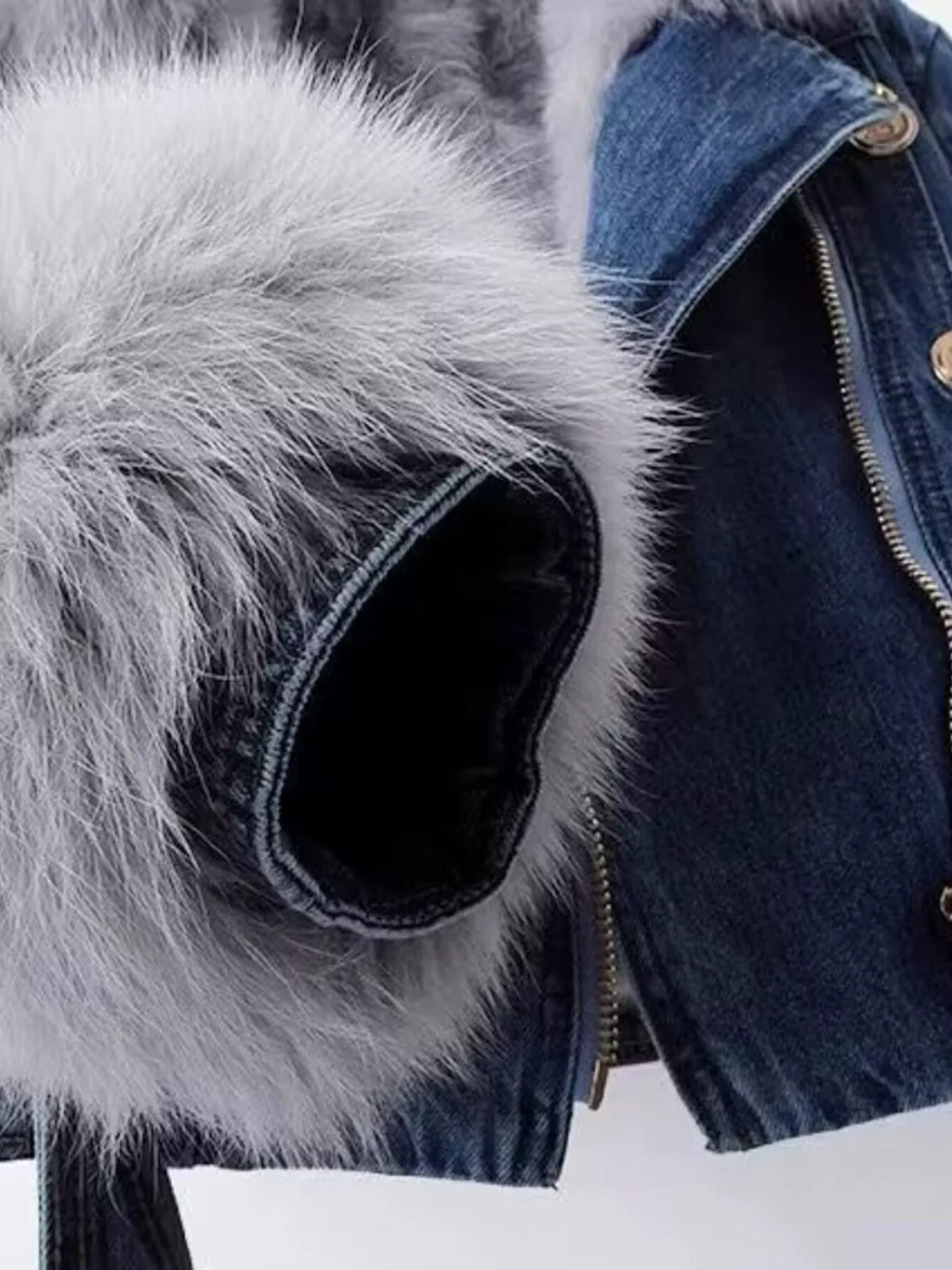 Full Size Faux Fur Collar Denim Jacket Plus Size