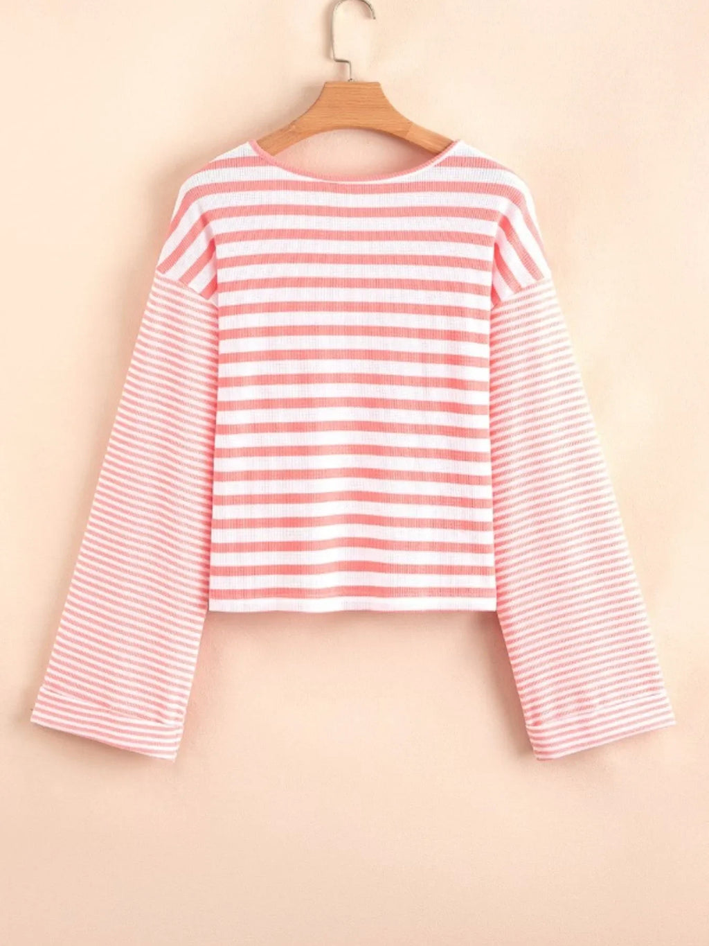 Striped Long Sleeve Ribbed Blouse