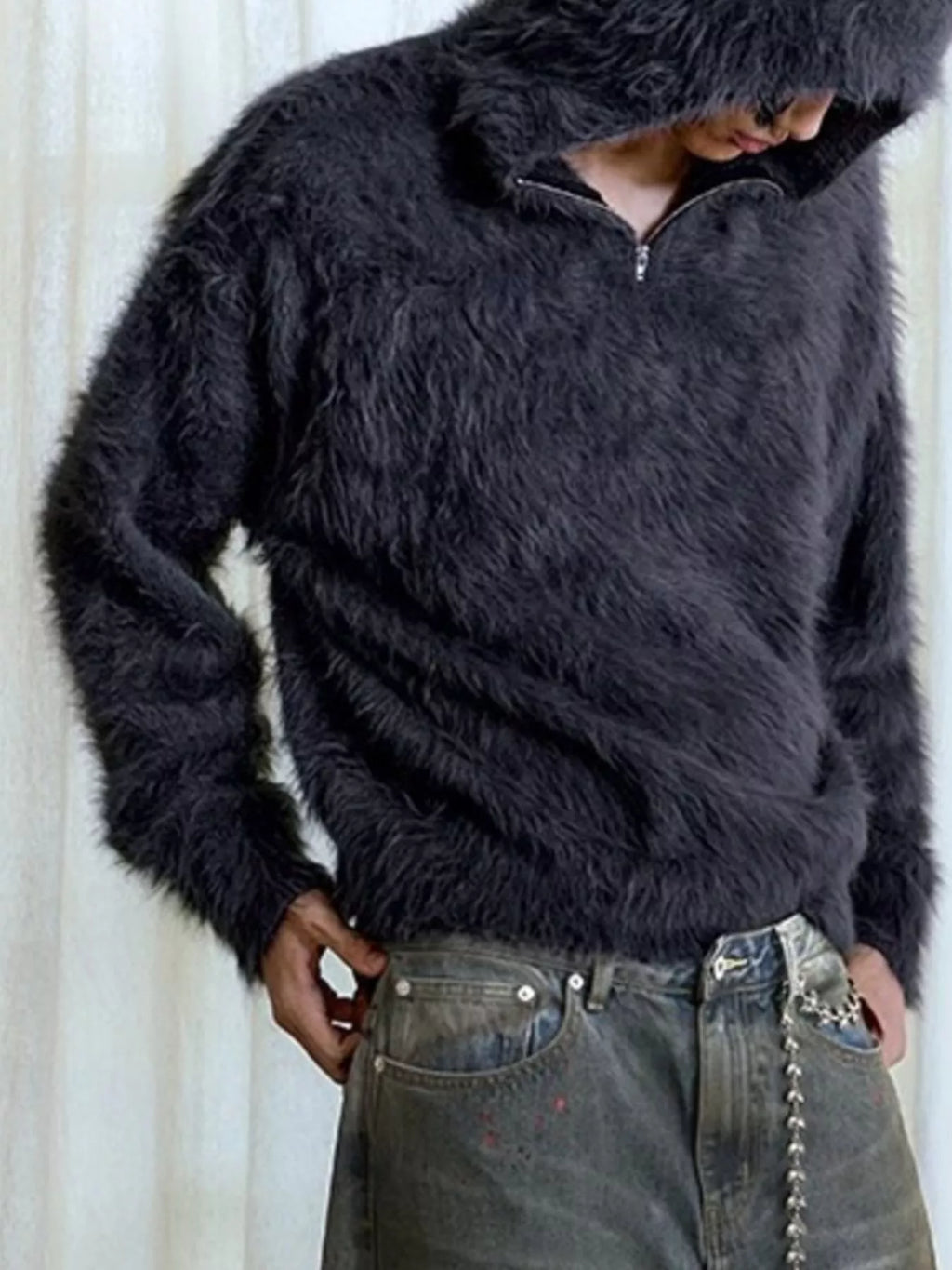 Men's Cozy Faux Fur Quarter-Zip Sweater