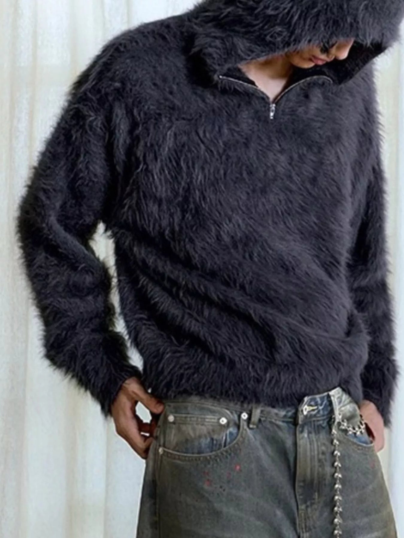 Men's Cozy Faux Fur Quarter-Zip Sweater