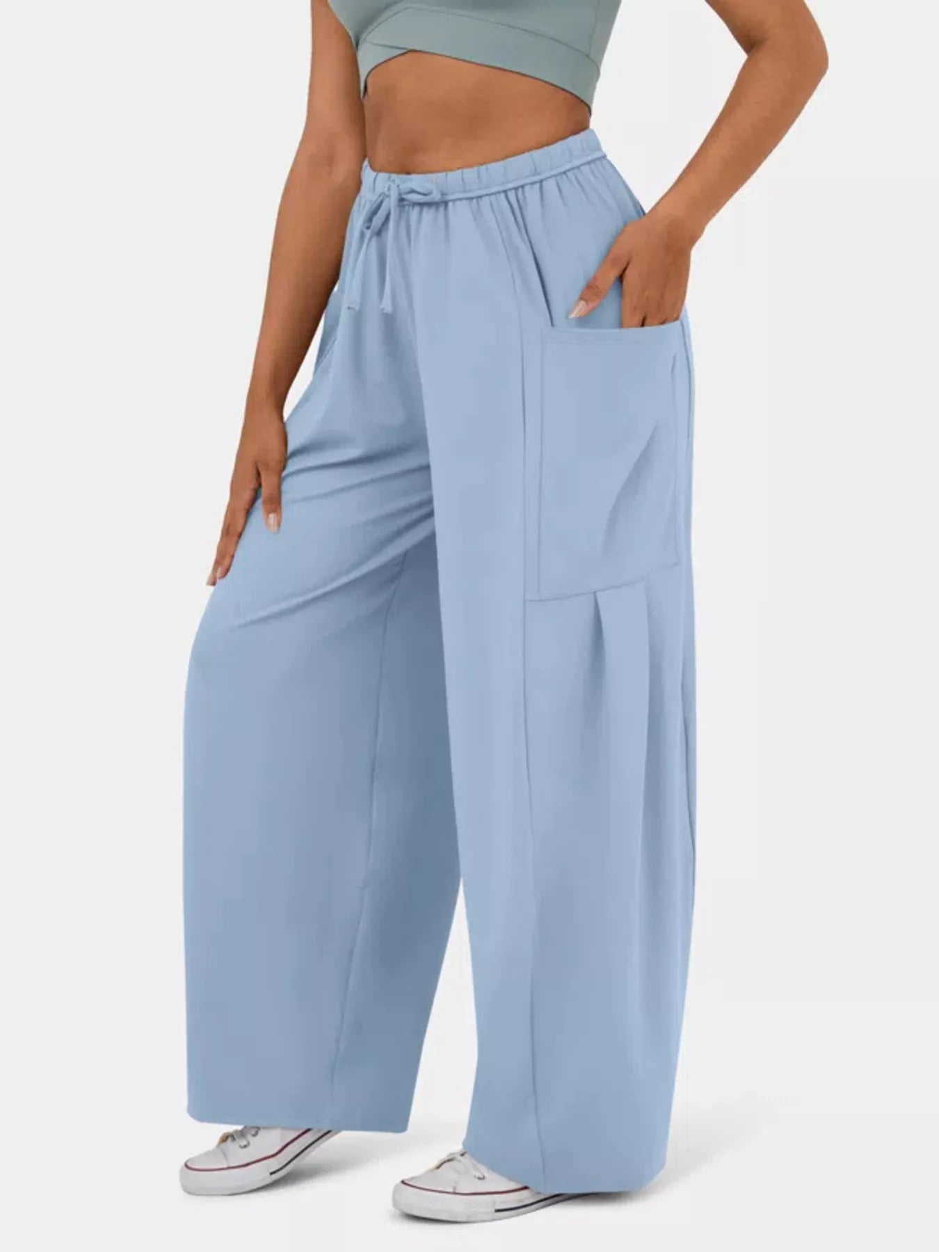 High-Waisted Drawstring Wide-Leg Pants