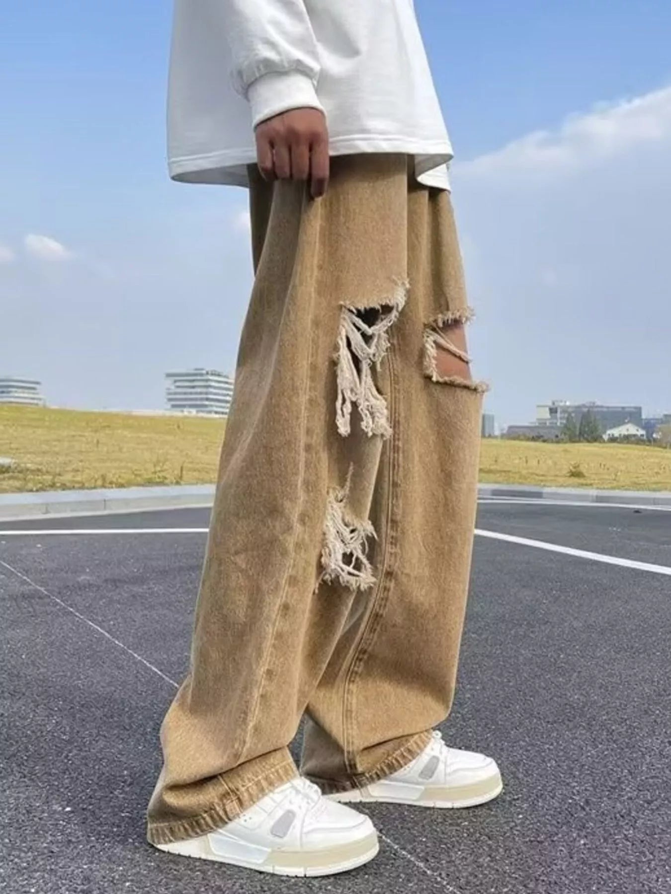 Men's Plus Size Distressed Wide Leg Jeans