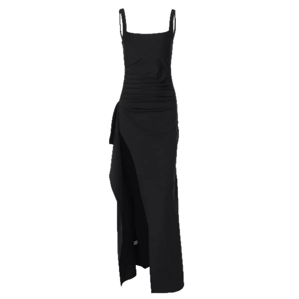 Ruched High-Slit Maxi Dress