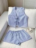 Striped Tie-Front Vest and Shorts Set