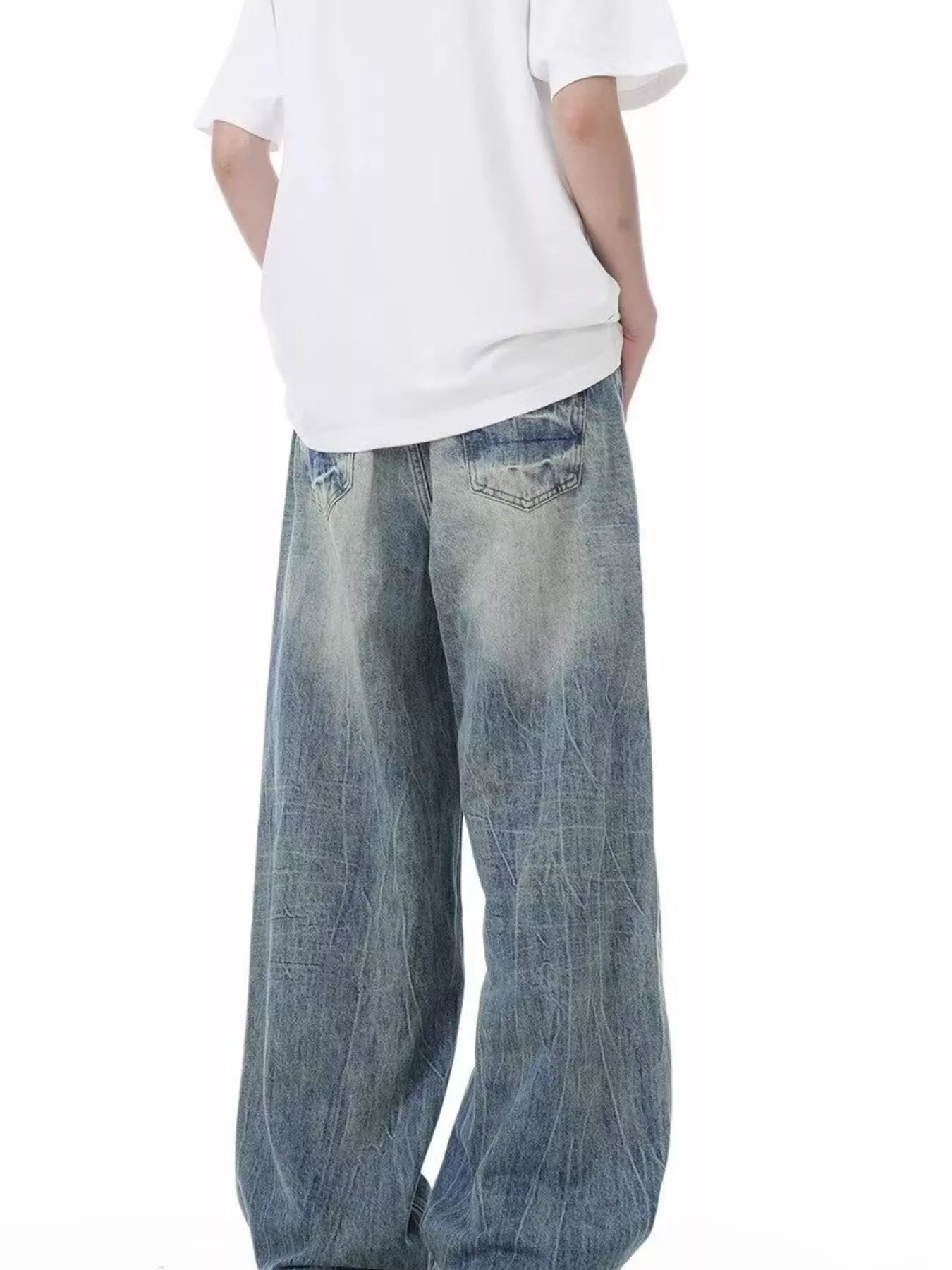 Men's Full Size Vintage Wash Wide Leg Jeans Plus Size