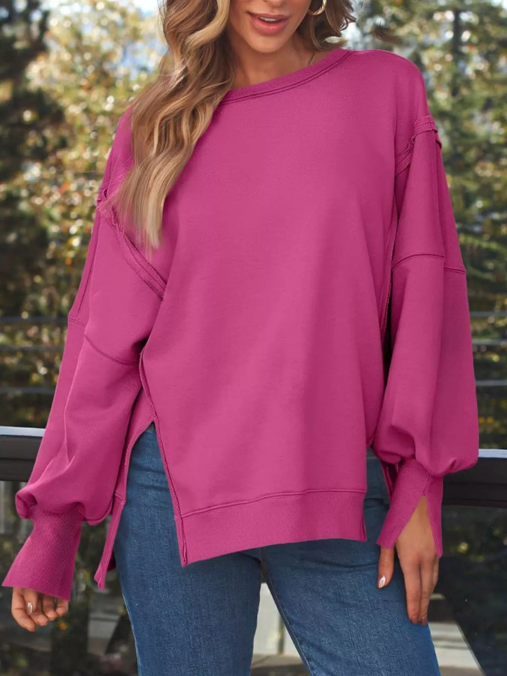 Side Slit Long Sleeve Oversized Sweatshirt