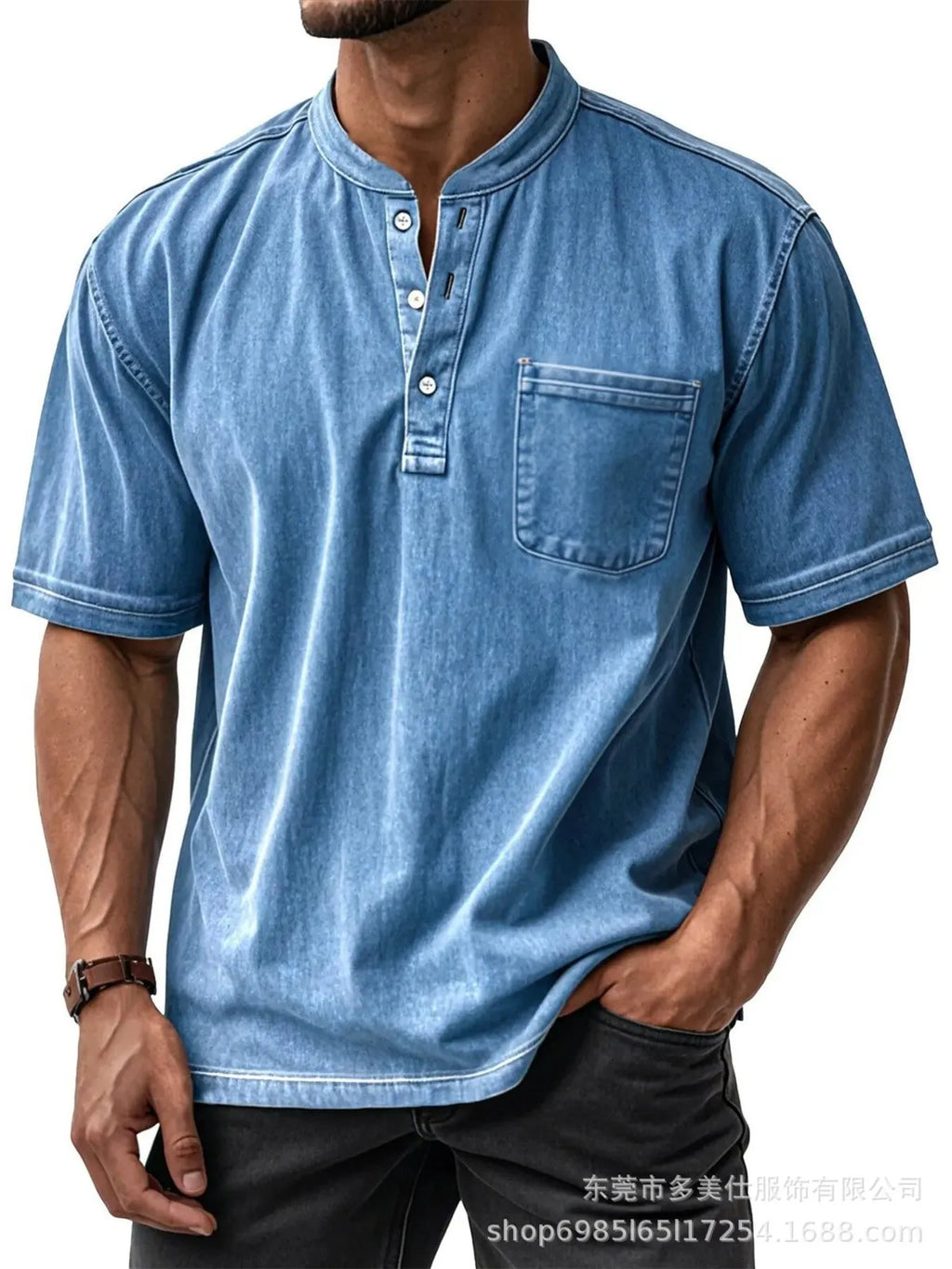 Men's Full Size Button Detail Short Sleeve Top Plus Size