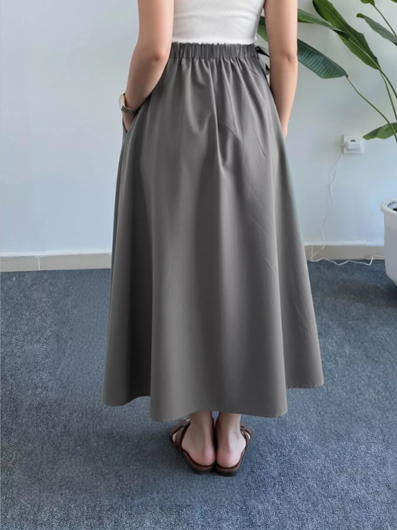 Flowy A-Line Midi Skirt with Pockets