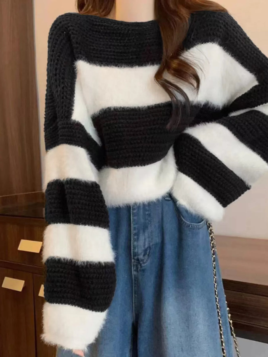 Color Block Dropped Shoulder Sweater