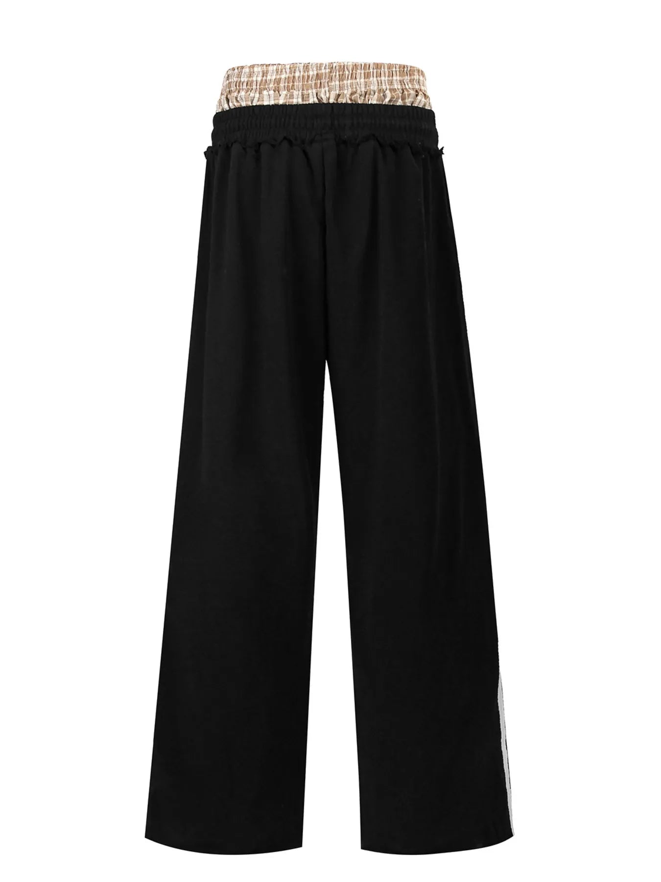 Men's Contrast Plaid Waistband Drawstring Wide Leg Pants