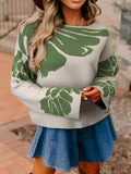 Leaf Round Neck Long Sleeve Sweater