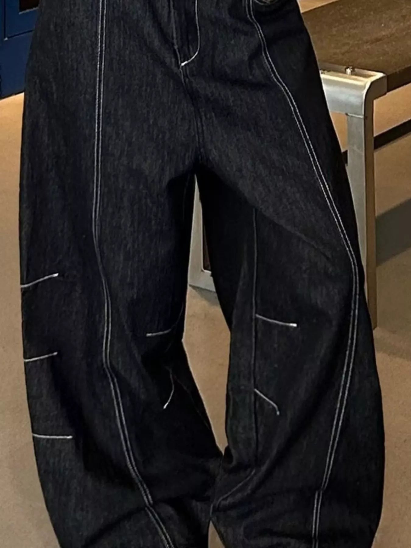 Men's Full Size Loose Fit Cargo Jeans with Contrast Stitching Plus Size