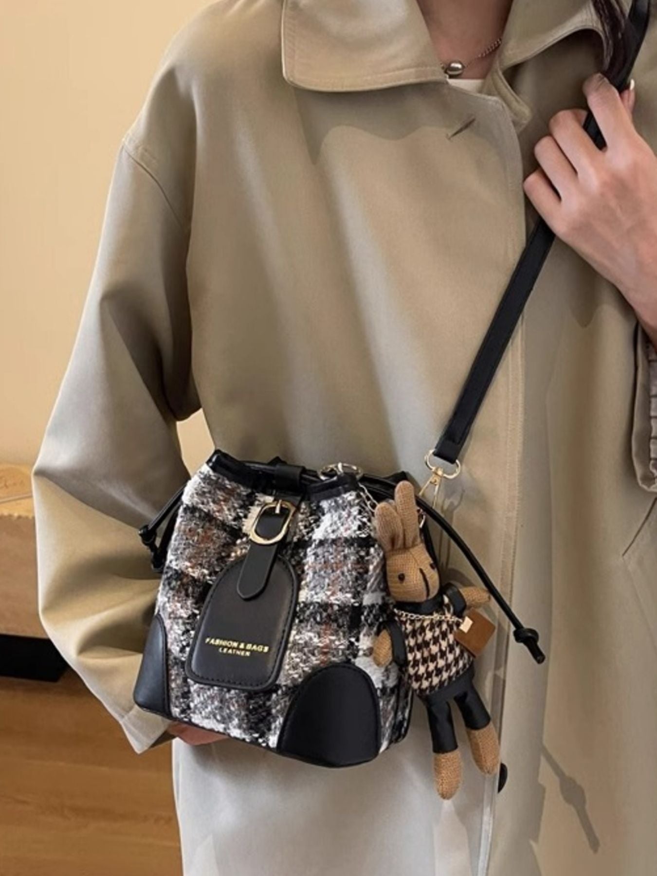 Plaid Bucket Crossbody Bag