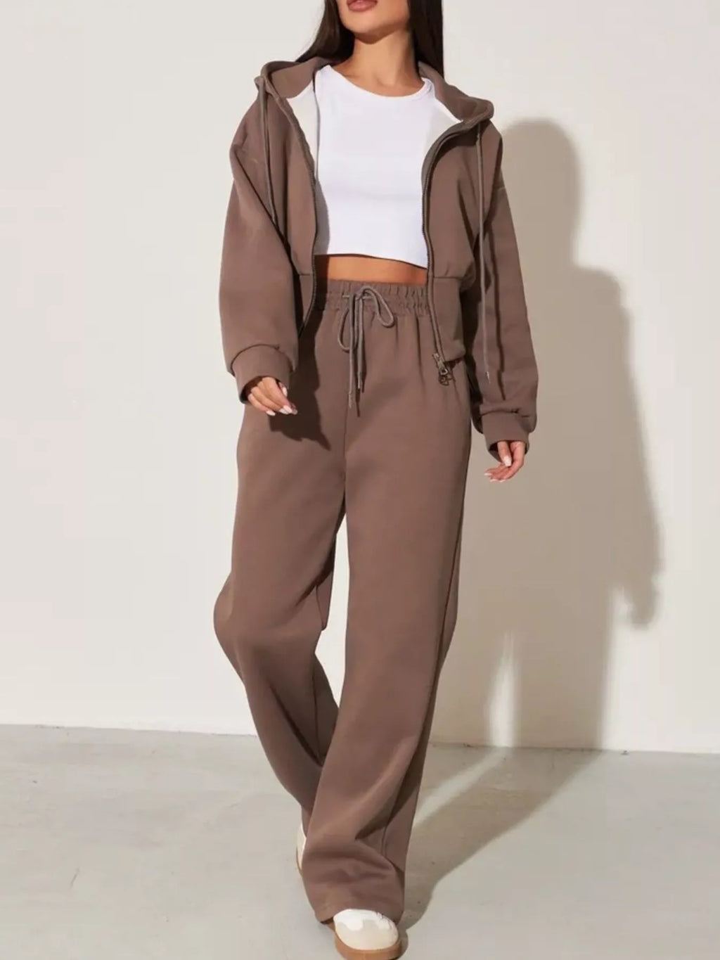 Zip-Up Hoodie and Wide-Leg Pants Set