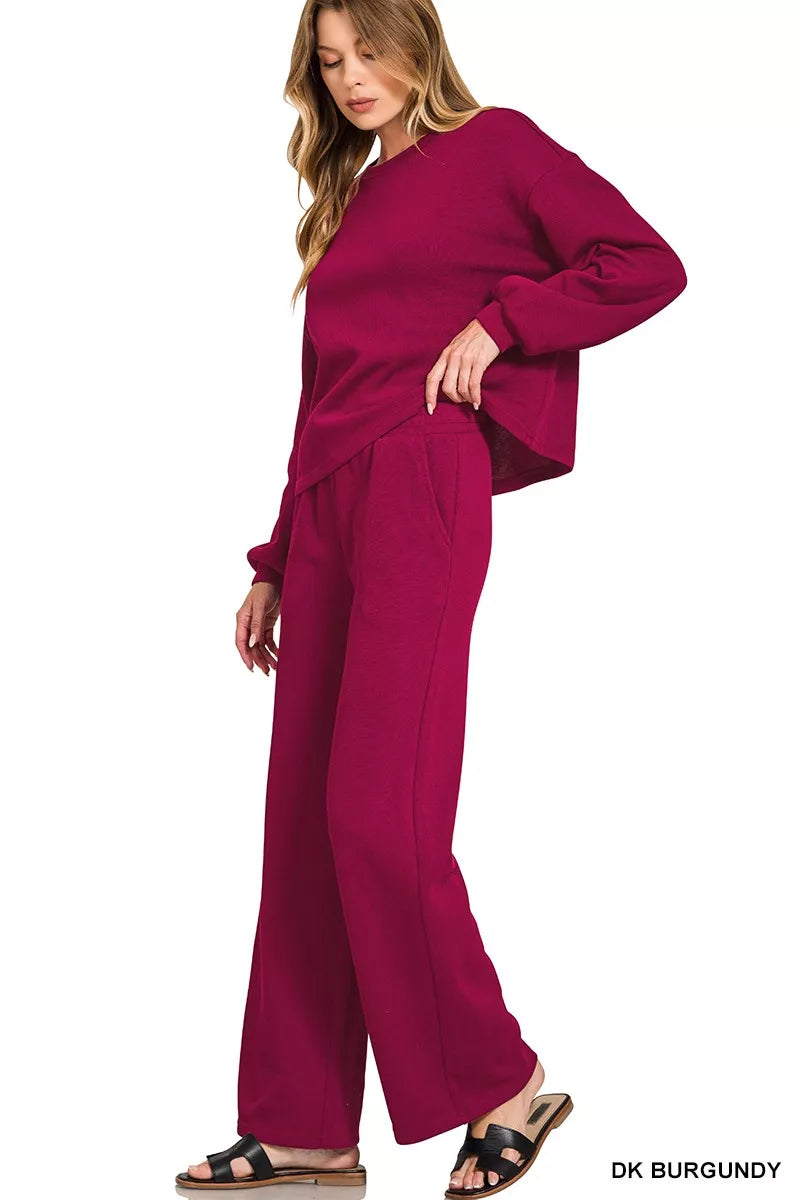 Zenana French Rib Pullover and Pants Set