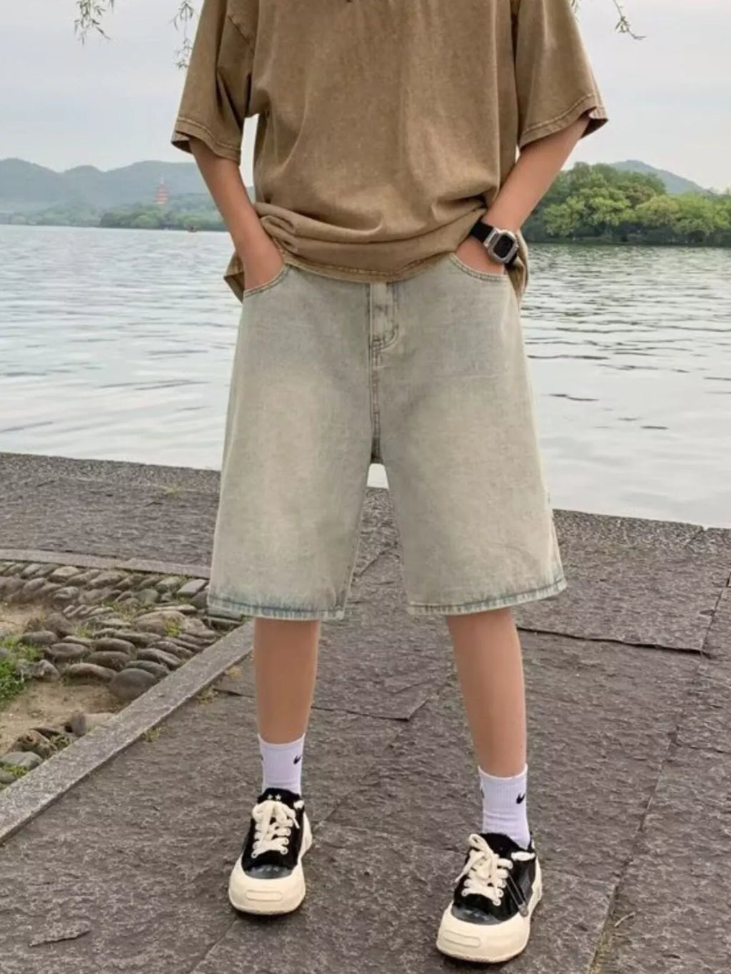 Men's Plus Size Relaxed Fit Wash Denim Shorts